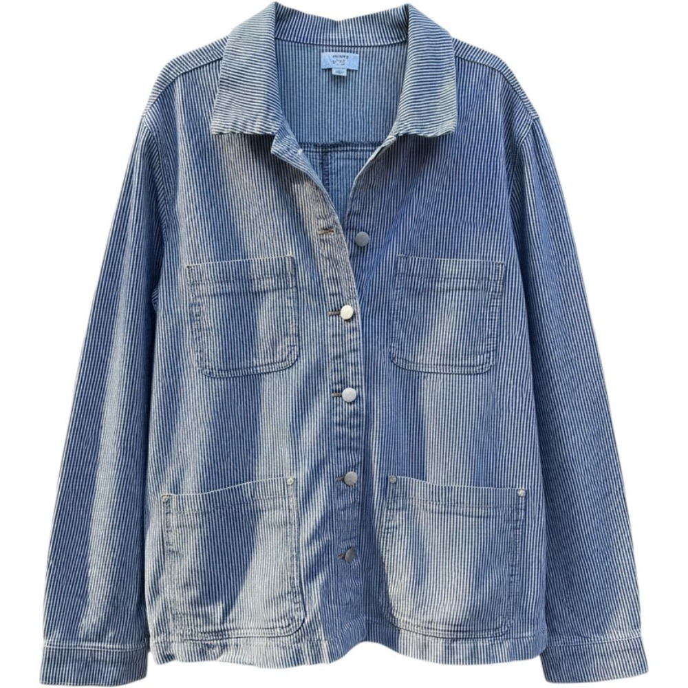 Crown & Ivy Womens 3X Hickory Stripe Denim Barn Jacket Blue White Chore Coat
